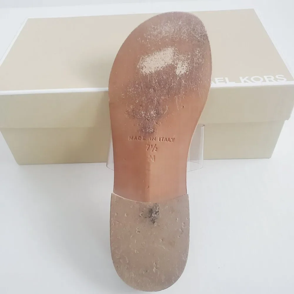 KORS Michael Kors Sandals Size 7M Clear Strap Toe Loop Croc Embossed Slides